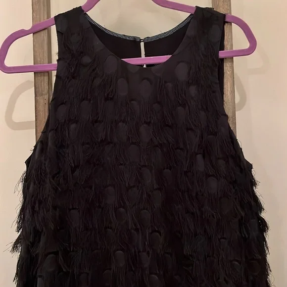 anthropologie black fringe dress By Anthropologie Sweetheart Fringe Shift Mini Dress